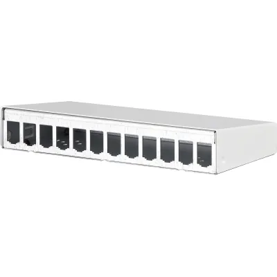 METZ CONNECT Modulgehäuse Aufputz 130861-1202-E | 12 Port RJ | für E-DAT Einzelmodule | Stahlblech | reinweiß RAL9010