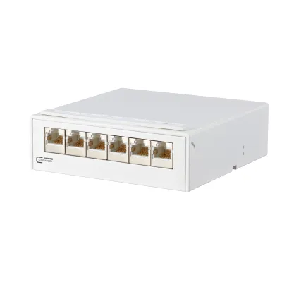 METZ CONNECT Patchpanel Aufputz 130862-21-E | 6 Port RJ45 Cat.6 geschirmt | Wandmontage | LSA | weiß RAL9010
