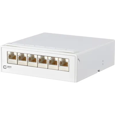 METZ CONNECT Patchpanel Aufputz 130862-21-E | 6 Port RJ45 Cat.6 geschirmt | Wandmontage | LSA | weiß RAL9010