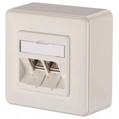 METZ CONNECT Anschlussdose 1309120002-E | Cat.6A Netzwerkdose Aufputz 2x RJ45 geschirmt | schräg | PoE | RAL 9010