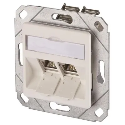 METZ CONNECT Anschlussdose 1309121102-E | Cat.6A UP 2x RJ45 | geschirmt | Kanaleinbau | schräg | reinweiß RAL 9010