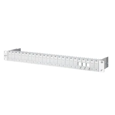 METZ CONNECT Modulträger 130920-00-E | Patchpanel 19 Zoll 1HE | 24 Port RJ45 | Aluminium | leer | lichtgrau
