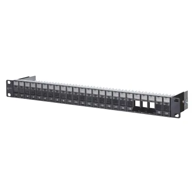 METZ CONNECT Modulträger 130920-BK-E | 19 Zoll Patchpanel 1HE | 24 Port RJ | leer | Aluminium schwarz | geschirmt