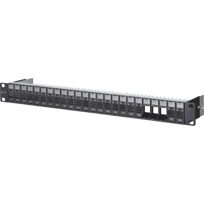 METZ CONNECT Modulträger 130920-BK-E | 19 Zoll Patchpanel 1HE | 24 Port RJ | leer | Aluminium schwarz | geschirmt