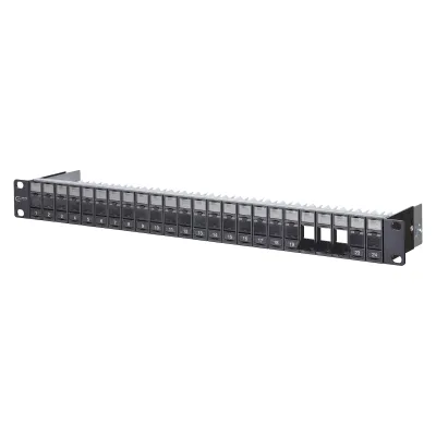 METZ CONNECT Modulträger 130920-BKKE | 19 Zoll Patchpanel 1HE | Keystone 24 Port | geschirmt | Aluminium schwarz