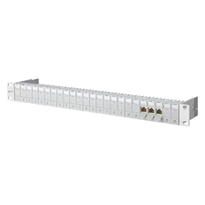 METZ CONNECT Patchpanel 130920-E | 24 Port RJ45 | Cat.6A geschirmt | 1HE 19 Zoll | IDC-Anschluss | lichtgrau RAL7035
