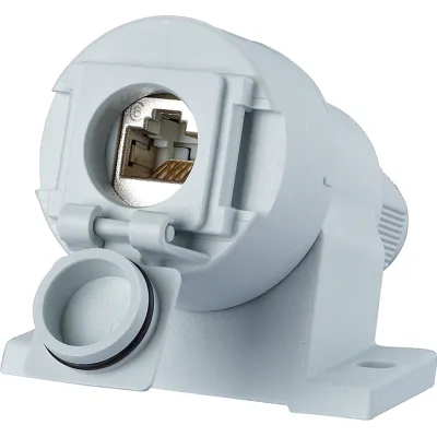 METZ CONNECT Anschlussdose 1309410003-E | RJ45 IP67 Cat.6A | 1 Port | Industrie Flanschmodul | lichtgrau