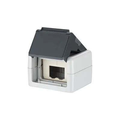 METZ CONNECT Aufputzgehäuse 1309430003-E | IP44 | 2-fach | Cat.6a Modulaufnahme | schräger Auslass | grau RAL7035