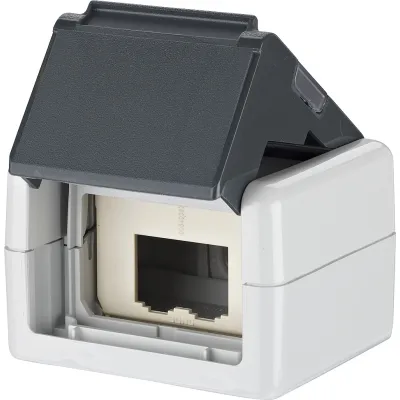 METZ CONNECT Aufputzgehäuse 1309430003-E | IP44 | 2-fach | Cat.6a Modulaufnahme | schräger Auslass | grau RAL7035