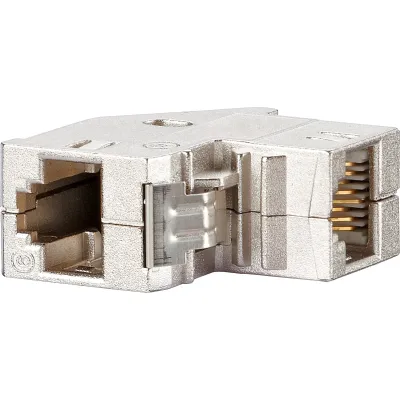 METZ CONNECT Modular-Kupplung 1309A1-I | RJ45 Kabelkupplung Cat.6 | 90° abgewinkelt | 2x Buchse | geschirmt | Snap-In