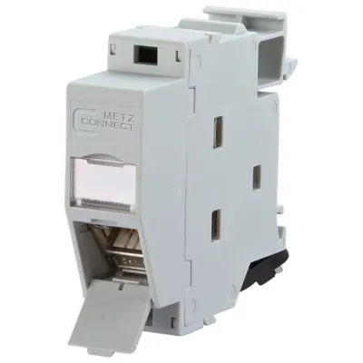 METZ CONNECT REGplus IP20 Modul 130B127003-E | Cat.6A RJ45 Anschluss | Hutschiene TH35 | 270° | Metall | 10 Gbit/s | PoE