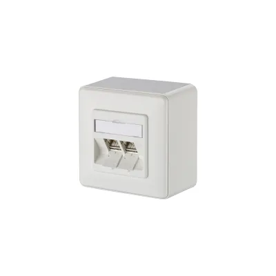 METZ CONNECT Anschlussdose 130B12D20002-E | Cat6A AP 2x RJ45 | 270° schräg | geschirmt | Kanaleinbau | RAL9010 reinweiß