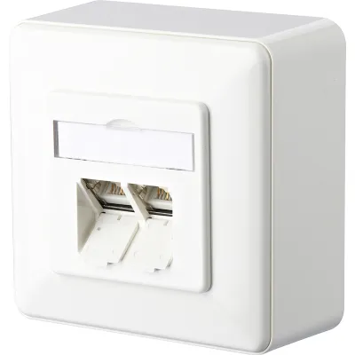 METZ CONNECT Anschlussdose 130C380002-I | RJ45 Cat6A 2-fach | Aufputz | geschirmt | LSA | reinweiß RAL9010