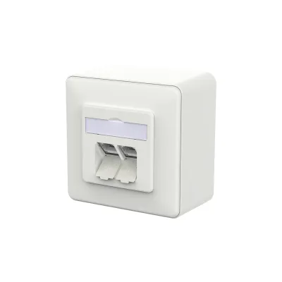 METZ CONNECT RJ45 Anschlussdose 130D380027-I | Cat6A 2-Port | AP | geschirmt | PoE 90W | schräg | weiß RAL9016