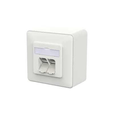 METZ CONNECT RJ45 Netzwerkdose 130E380027-I | Cat6A LSA++ | 2 Port | AP-Montage | geschirmt | PoE 90W | schräg | weiß