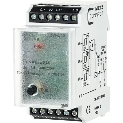 METZ CONNECT Unterspannungsrelais DUW-C12 | 3-Phasen 230–400V AC | Schraubanschluss | 2 Wechsler | Testtaste