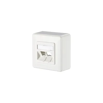 METZ CONNECT Aufputz Anschlussdose 1309150002-E | RJ45 Modulaufnahme 2 Port | schräg | Staubschutz | reinweiß RAL9010
