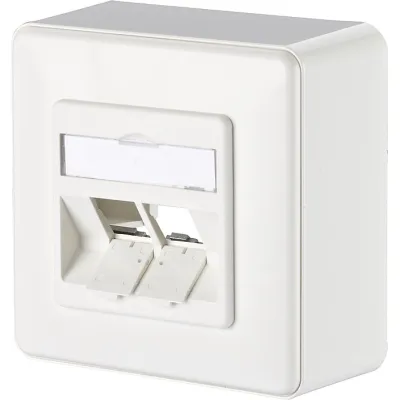 METZ CONNECT Aufputz Anschlussdose 1309150002-E | RJ45 Modulaufnahme 2 Port | schräg | Staubschutz | reinweiß RAL9010