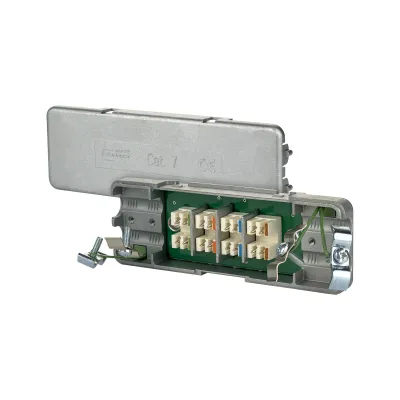 METZ CONNECT Kabelverbinder 130863-E Cat.7 | geschirmt | LSA Anschluss | IP67 | Metallgehäuse | für Rundkabel | Silber