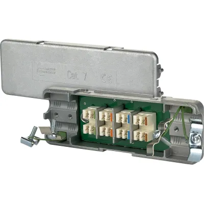 METZ CONNECT Kabelverbinder 130863-E Cat.7 | geschirmt | LSA Anschluss | IP67 | Metallgehäuse | für Rundkabel | Silber