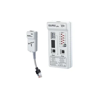 METZ CONNECT Kabeltester KAPRi plus 130670-E | Twisted-Pair Tester | RJ45 | LED/LCD | inkl. Testbox 1 | lichtgrau