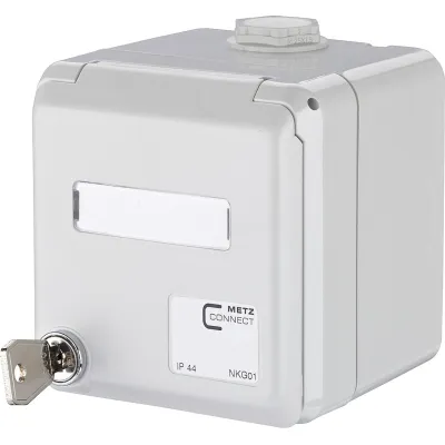 METZ CONNECT Aufputz-Modulgehäuse 1309460003-I | abschließbar | IP44 | 2-fach | beschriftbar | ballwurfsicher | grau