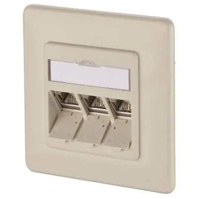METZ CONNECT Anschlussdose 011728 | Cat.6A | 3x RJ45 | Unterputz | geschirmt | E-DATmodul | schräger Auslass | perlweiß