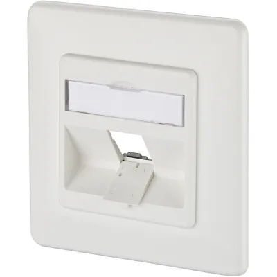METZ CONNECT Modul Anschlussdose Unterputz 1 Port RJ45 | E-DAT kompatibel | schräg | Staubschutz | reinweiß RAL 9010