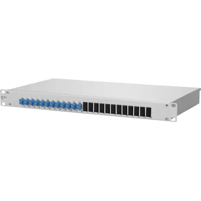 METZ CONNECT LWL-Patchpanel 19 Zoll 1HE | 12x LC-Duplex | OS2 Singlemode | Pigtails | Grau RAL7035