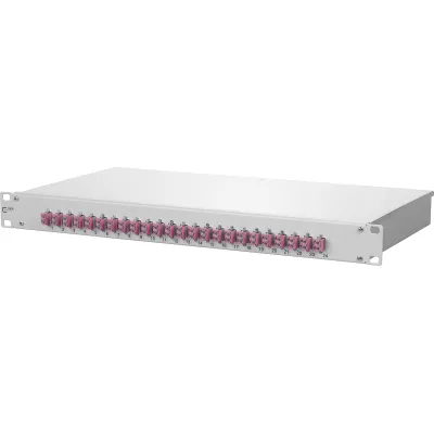 METZ CONNECT LWL Patchpanel 1502577524-E | 24x LC-Duplex | 1HE 19 Zoll | OM4 50/125 | Pigtails 2m | grau RAL7035