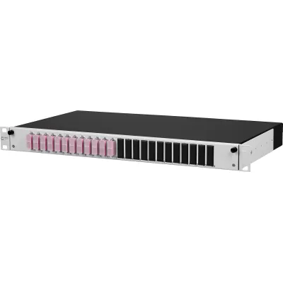METZ CONNECT Patchpanel 150267BB12-E | LWL 19 Zoll 1HE | 12x SC-Duplex | OM4 Multimode | ausziehbar | grau RAL7035