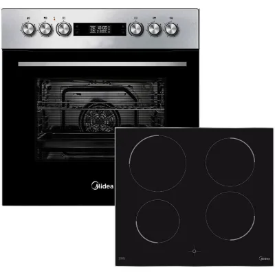 MIDEA OSK 4875 IX Herdset | Einbauherd + Kochfeld | Pyrolyse | Booster | 4 Kochzonen | A+ | Easy-Clean | Schwarz