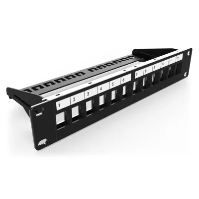 DIGITUS Patchpanel Modular DN-91420 | 12-Port | 10 Zoll Rackmount 1HE | geschirmt | Keystone geeignet | Stahl schwarz