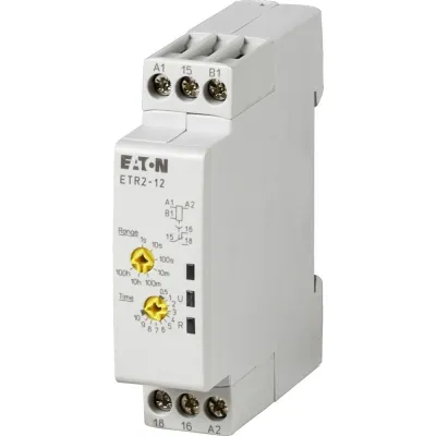 EATON Zeitrelais ETR2-12 | 24-240V AC/DC | Rückfallverzögert | 0,05s-100h | 1 Wechsler | DIN-Schiene | 18mm breit