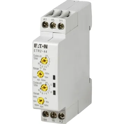 Eaton Zeitrelais ETR2-44 | 262730 | 24–240V AC/DC | 0,05s–100h | 1 Wechsler | Blinkfunktion | DIN-Schiene | weiß