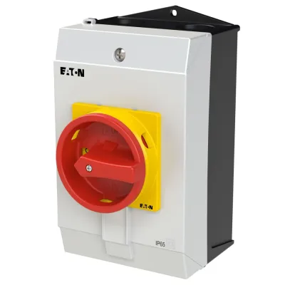 Eaton Hauptschalter P1-25/I2/SVB/N | 25A 4-polig | NOT-AUS-Funktion | IP65 | abschließbar | Aufputz | roter Drehgriff