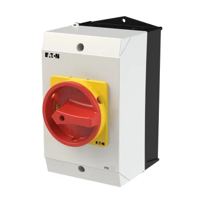 Eaton Hauptschalter 63A 3-polig | IP65 | abschließbar | Aufbaugehäuse | rot-gelber Griff | Kunststoff