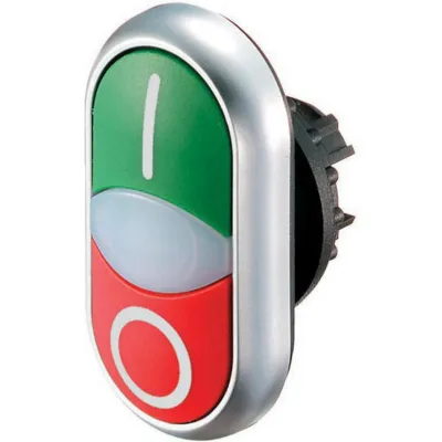 Eaton Doppeldrucktaste M22-DDL-GR-X1-X0 | beleuchtet | 2 Befehlsstellen | grün/rot | IP66 | Metall Frontring