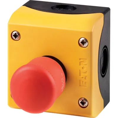 Eaton Not-Aus-Taster M22-PV/KC02/IY 216524 | Aufbaugehäuse | Zugentriegelung | 2 Öffner | IP66/IP69K | rot/gelb