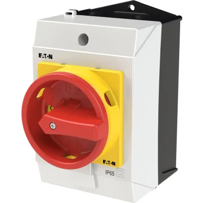 Eaton Hauptschalter T0-2-1/I1/SVB | 3-polig | 20A | IP65 Gehäuse | NOT-AUS-Funktion | abschließbar | rot/gelb