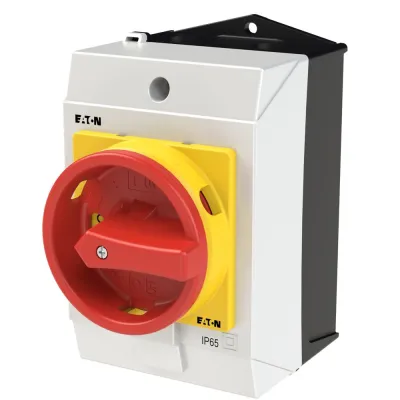 Eaton Hauptschalter T0-2-15679/I1/SVB | 20A 3-polig | IP65 | NOT-AUS-Funktion | abschließbar | Aufbau | rot/gelb
