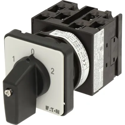 Eaton Umschalter T0-3-8212/E | 3-polig | 20A | 4kW | IP65 | Fronteinbau | Knebel schwarz | Frontschild 1-0-2