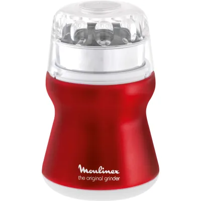 Moulinex Kaffeemühle AR1105 Red Ruby | 180W Edelstahl-Schlagmesser | 50g Bohnenbehälter | metallic-rot/weiß