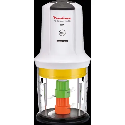 Moulinex Zerkleinerer AT7231 | Multi Moulinette 6in1 | 500W | 500ml | 4 Klingen | 2 Geschwindigkeiten | weiß/dunkelgrau