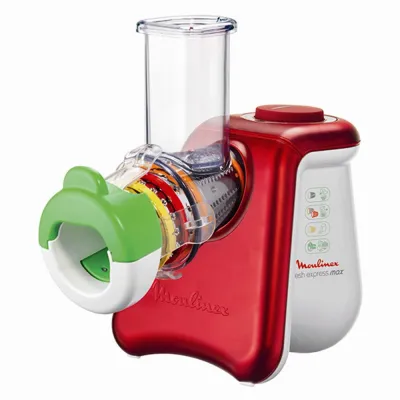Moulinex Fresh Express Max DJ8115 | Elektrische Reibe | 260W | 5 Trommeln | Würfelfunktion | Rot/Weiß