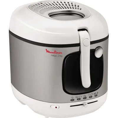 Moulinex Fritteuse AM4800 Mega | 2 kg | 3,3 l Öltank | Liftomatik | Antihaft | 2100 W | weiß/edelstahl (B-Ware)