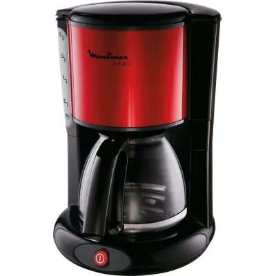 Moulinex Filterkaffeemaschine FG360D | 1,25 l | 15 Tassen | Glaskanne | 1000 W | metallic-rot/schwarz