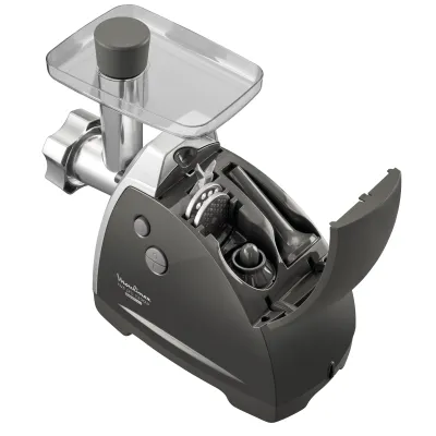 Moulinex Fleischwolf ME686832 HV8 Pro 4in1 | 2200 Watt | 2 Lochscheiben | Kebbe- & Wurstaufsatz | Schwarz/Silber