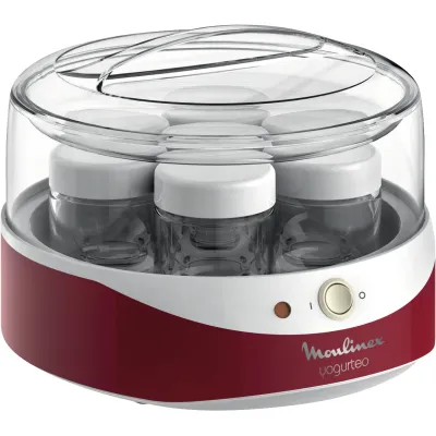 Moulinex Joghurtbereiter YG2295 Yogurteo | 7 Gläser à 160ml | Ein-/Ausschalter | spülmaschinenfest | rot/weiß