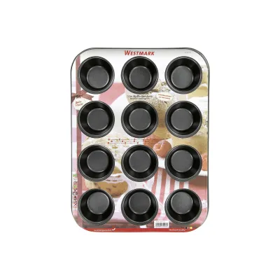 WESTMARK Muffinbackform 12er | Muffinblech für 12 Muffins & Cupcakes | 35x26,5x3 cm | Stahl beschichtet | silber